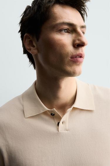 POLO REGULAR FIT EN COTON ET EN LIN - Écru de Zara - Image 4