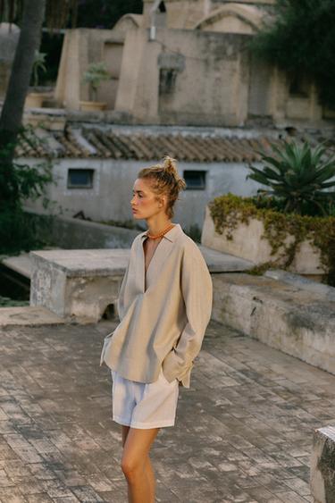 BLOUSE AMPLE AVEC LIN - Beige clair de Zara - Image 3