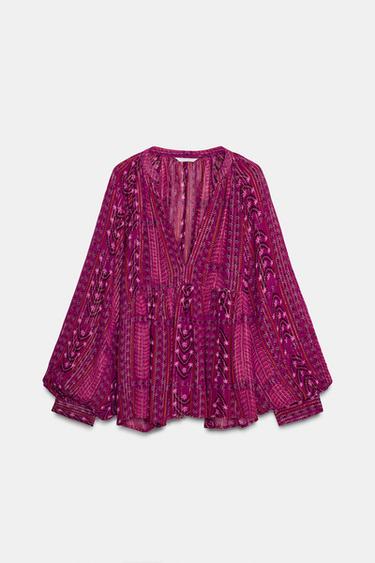 Zara METALLIC THREAD BLOUSE - Pink