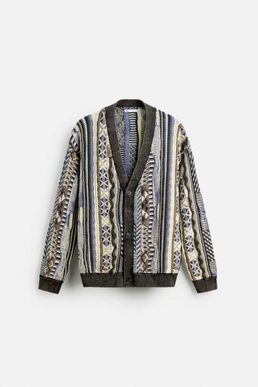 ABSTRACT JACQUARD CARDIGAN - Green by Zara