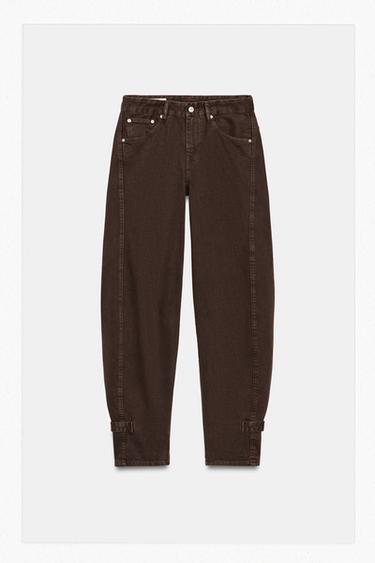 Zara TRF BALLOON MID-RISE JEANS WITH BELT LOOPS - Brown