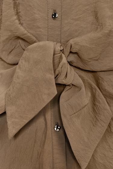 SHORT SLEEVE KNOT SHIRT - Brown / Taupe by Zara - Image 8