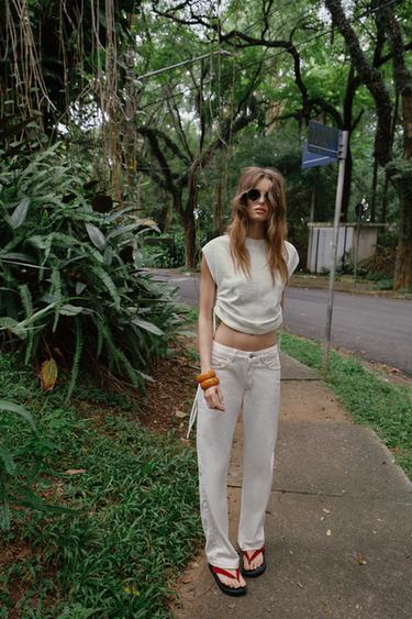 ÁO PHÔNG VẢI THÔ XẾP NẾP - Màu trắng từ Zara