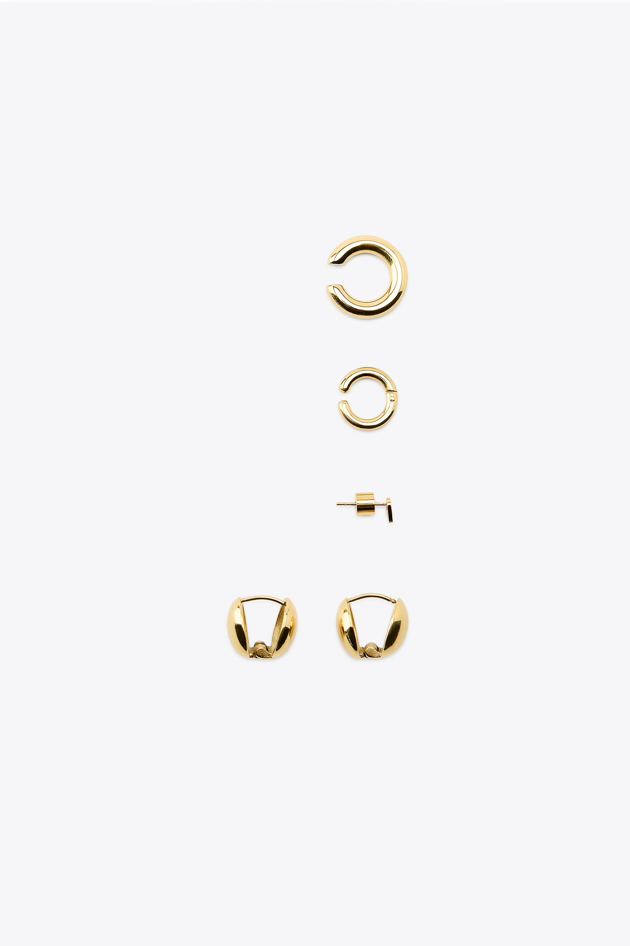 WATERPROOF HEART EAR CUFF EARRINGS PACK - Golden | ZARA