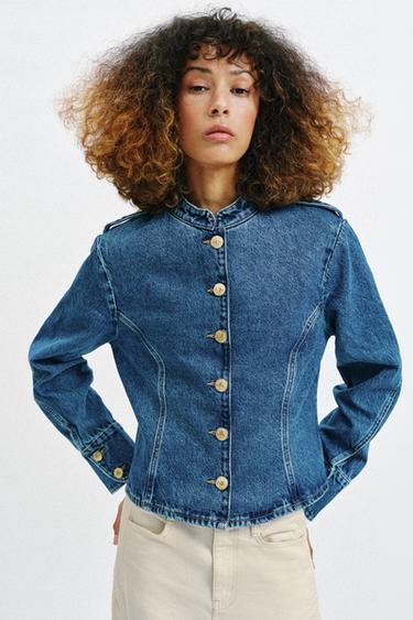 جاكيت دنيم Z1975 بأزرار ذهبية - أزرق وسط الخاص بـ Zara