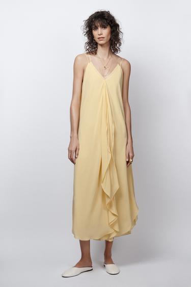 فستان منسدل بفريلات ZW COLLECTION LIMITED EDITION - أصفر الخاص بـ Zara