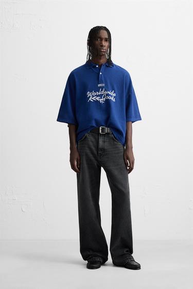 Zara 繡字 POLO 衫 - 藍色 - 圖片 0