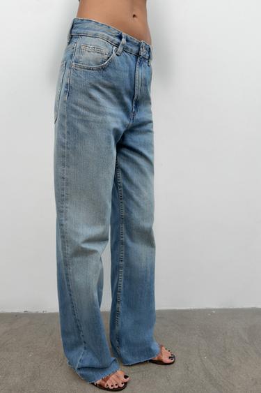 Zara TRF TRAPERICE VISOKOG STRUKA I ŠIROKIH NOGAVICA – Plava