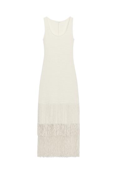 TEXTURED FRINGED DRESS - Ecru by Zara