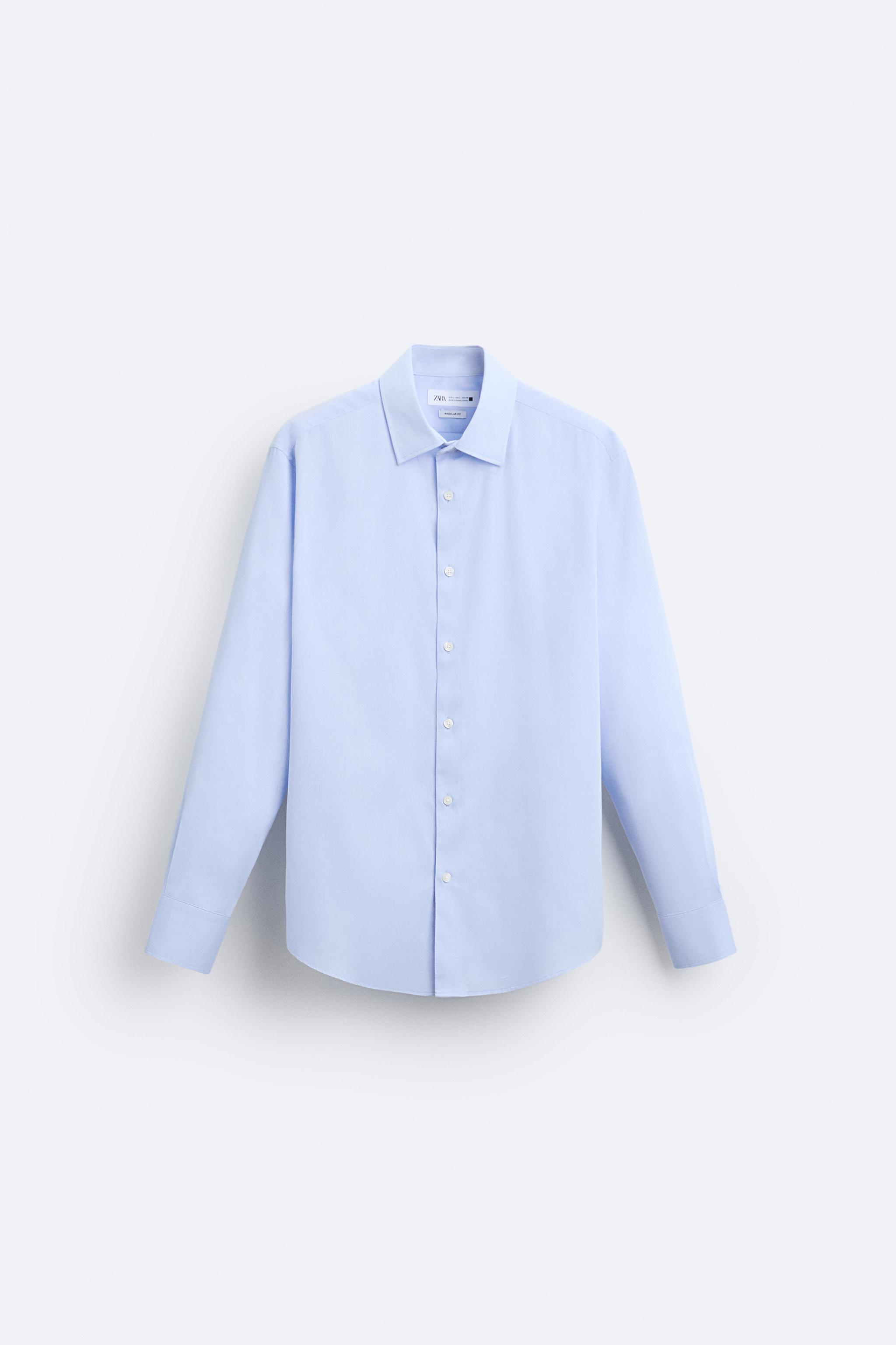 NWT Zara Geometric Print Button Down Shirt Blue/Brown Sz. Medium
