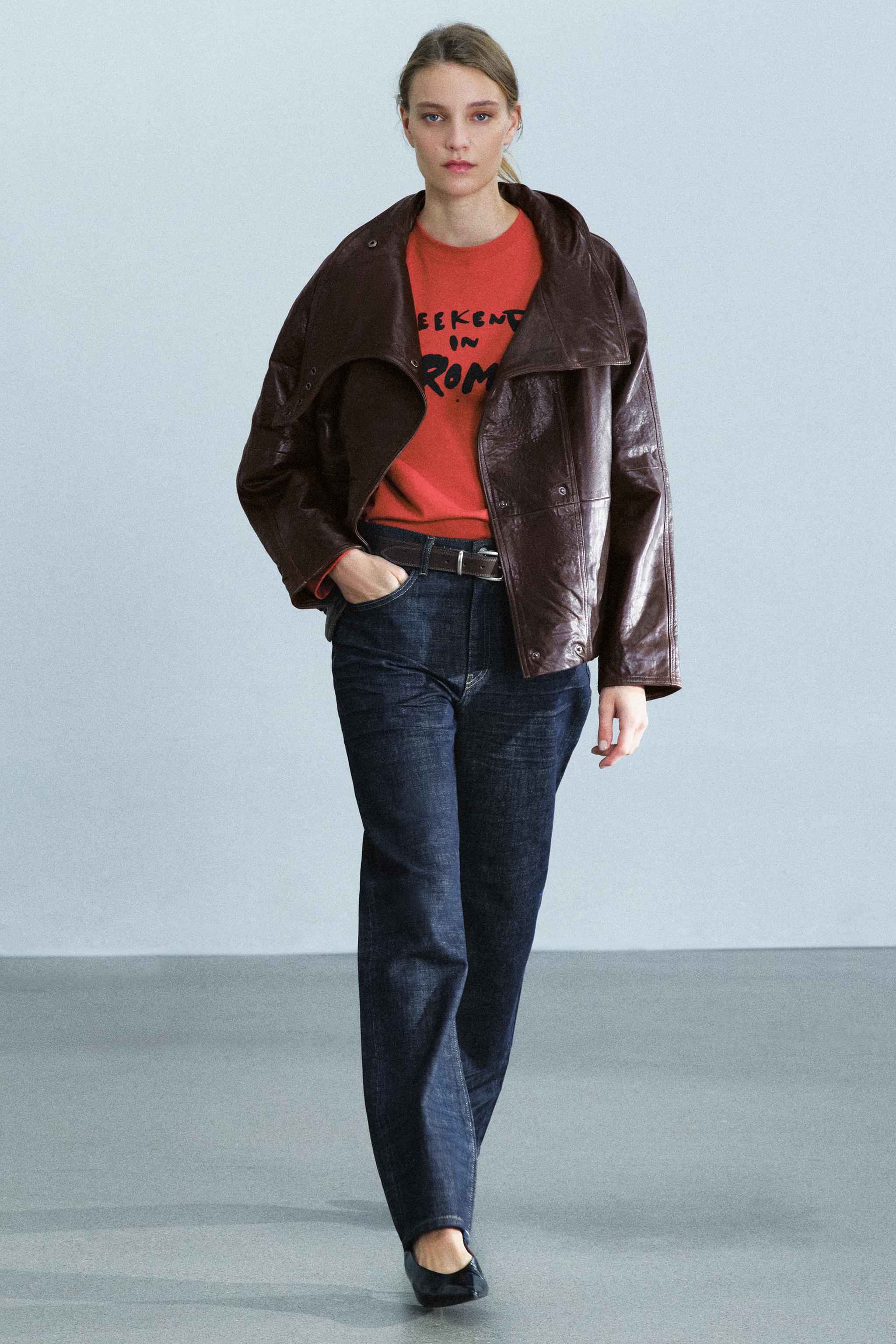 100% LEATHER STAND-COLLAR JACKET ZW COLLECTION