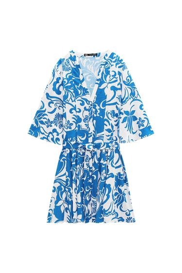 PRINTED LINEN BLEND SHIRT DRESS