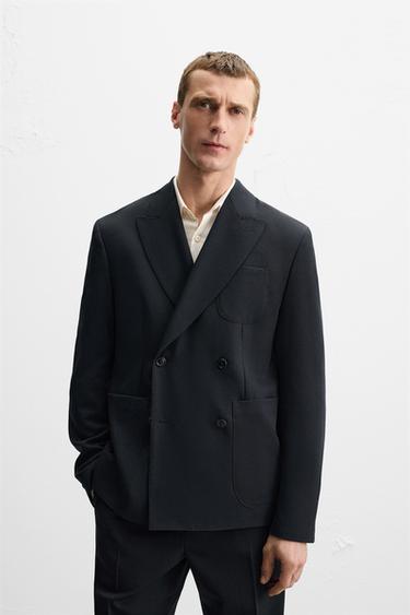 DOUBLE-BREASTED 100% WOOL SUIT BLAZER - Dark navy by Zara