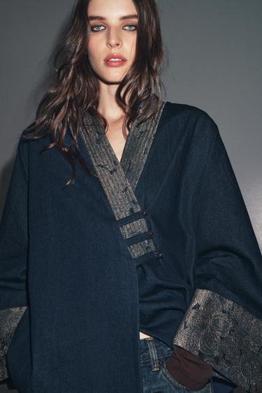 KIMONOA, DENIM EFEKTU ETA JACQUARD EREDUKOA - Urdina, Zara-rena