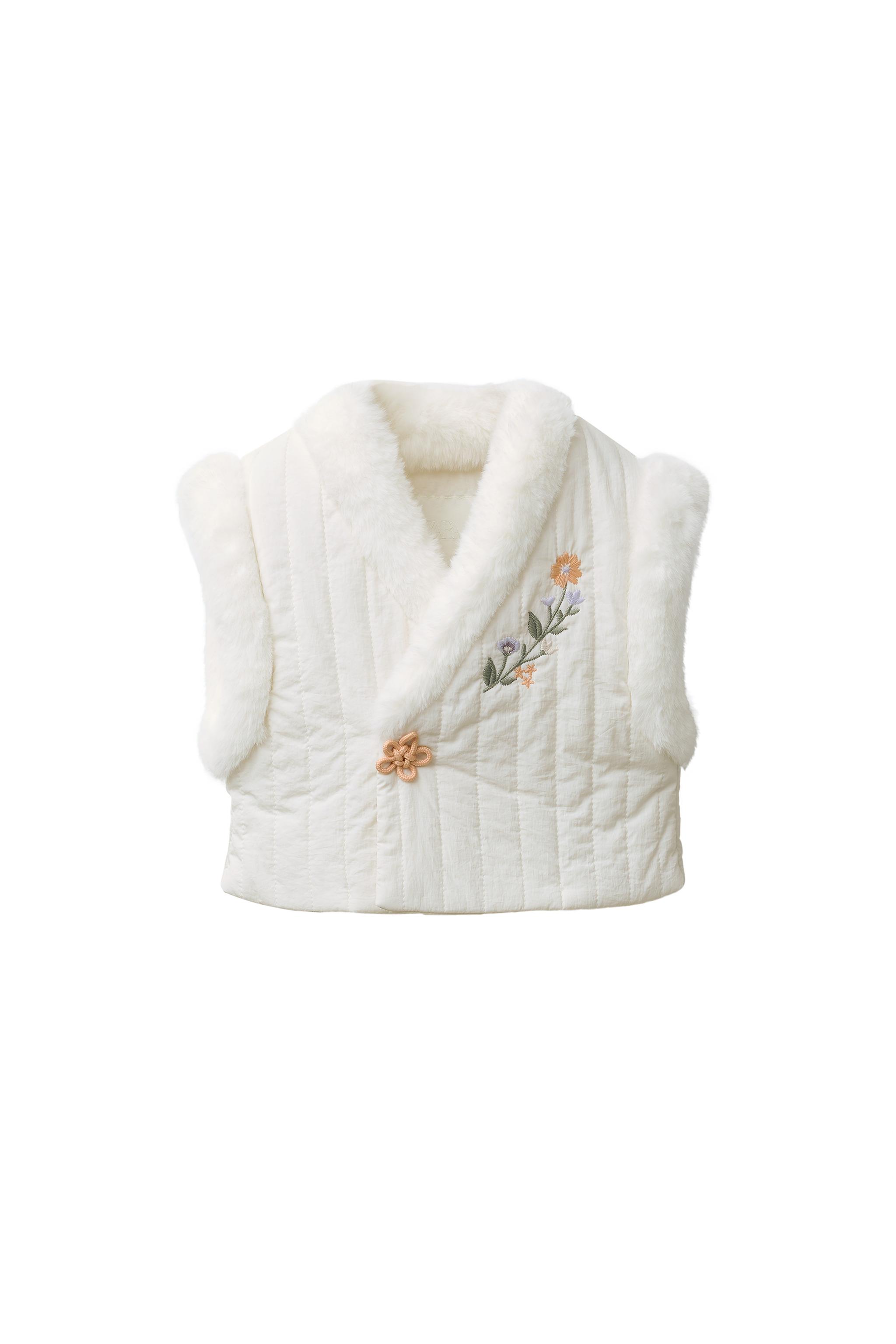 FAUX FUR PUFFER GILET WITH EMBROIDERED FLOWERS - Ecru | ZARA Turkey
