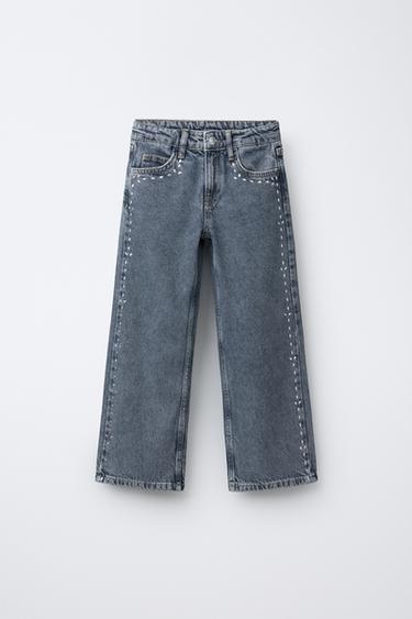 STUDDED WIDE-LEG JEANS - Blue marl by Zara - Image 0