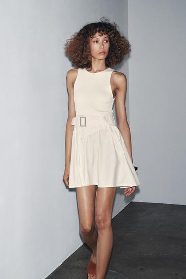КОМБИНИРОВАННОЕ ПЛАТЬЕ ИЗ ТВИЛА С РЕМНЕМ — ЭКРЮ от Zara — изображение 0