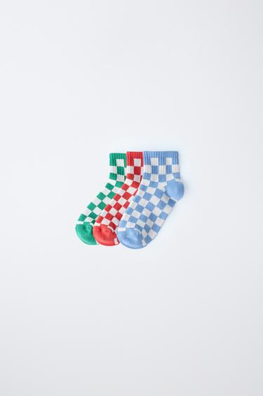 THREE-PACK OF SHORT CHECKERED SOCKS — Multicolored 1
