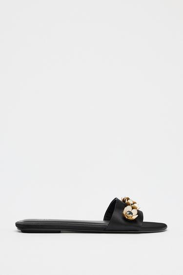 FLAT FLORAL SANDALS - Black by Zara - Image 0