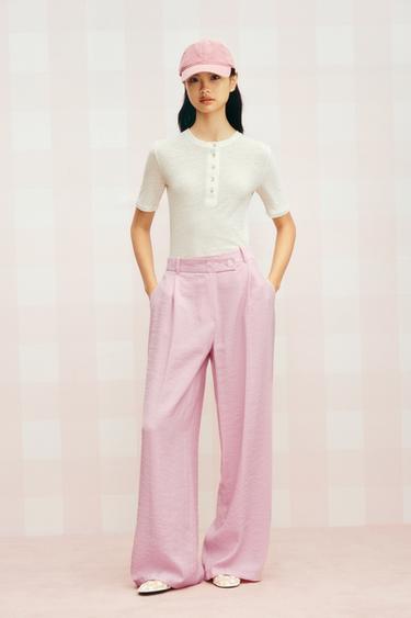 LINEN BLEND BUTTON T-SHIRT - Ecru by Zara
