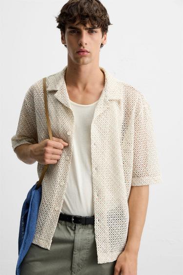 TEXTURED SHIRT WITH CUTWORK - Beige-pink by Zara - Image 4