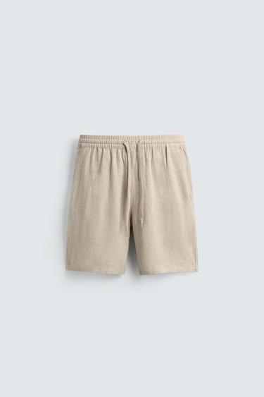 RELAXED FIT VISCOSE - LINEN BERMUDA SHORTS - Light beige by Zara