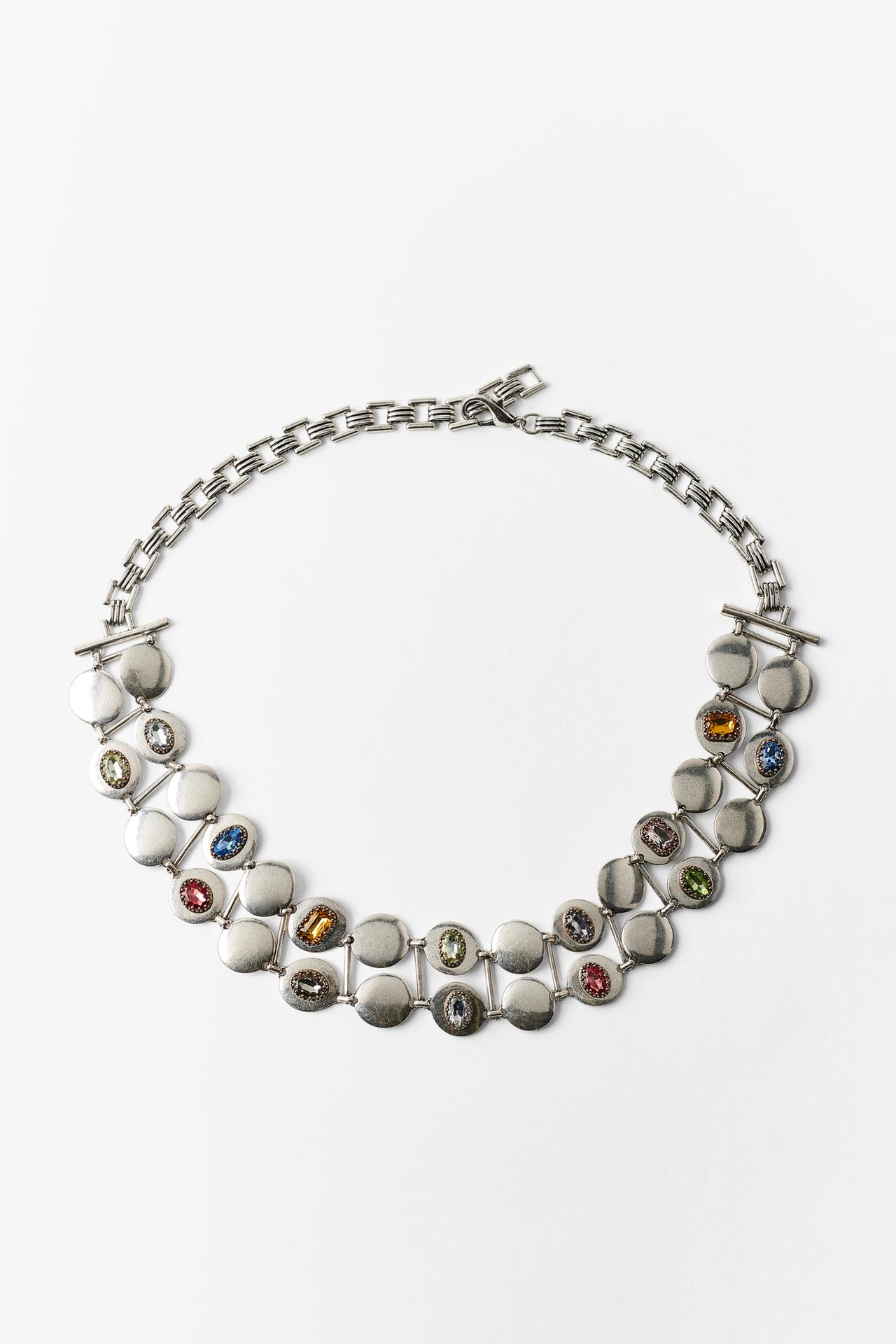 METALLIC MULTICOLORED STONE BELT — Silver