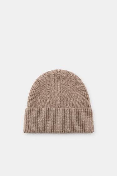 ČEPICE BEANIE S OHRNUTÍM - Béžová od Zara