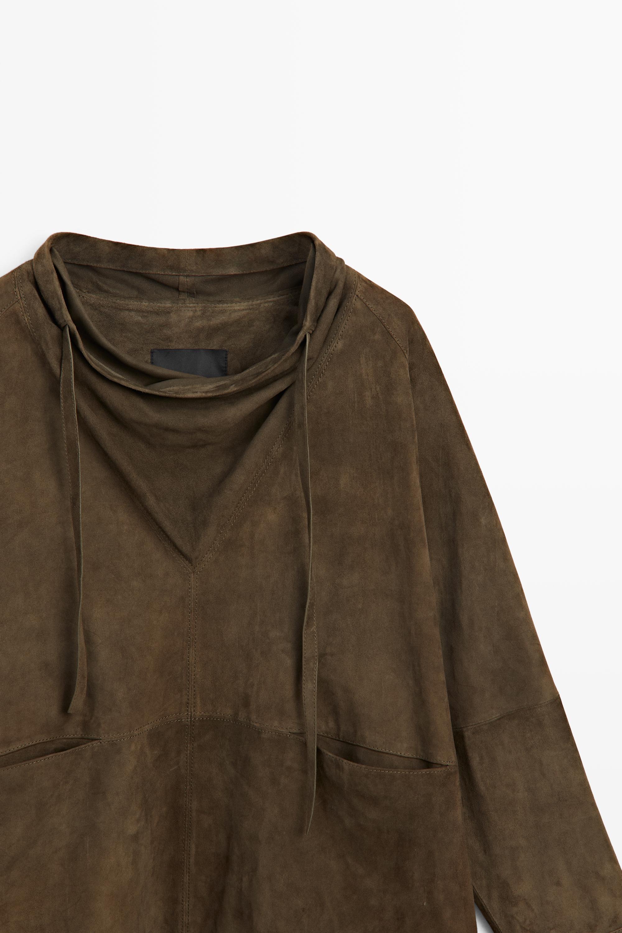 High-neck suede shirt