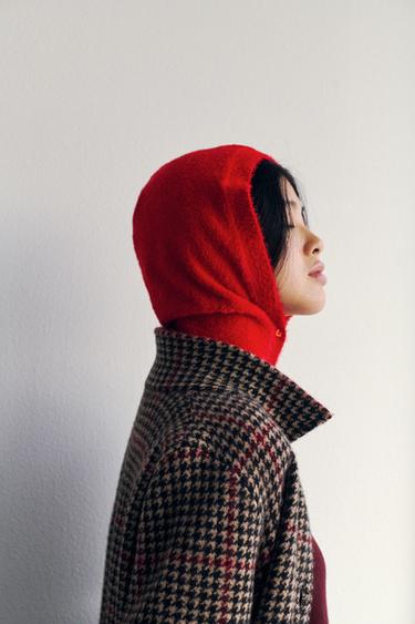 버튼 폴리아미드 후드 - Zara 레드