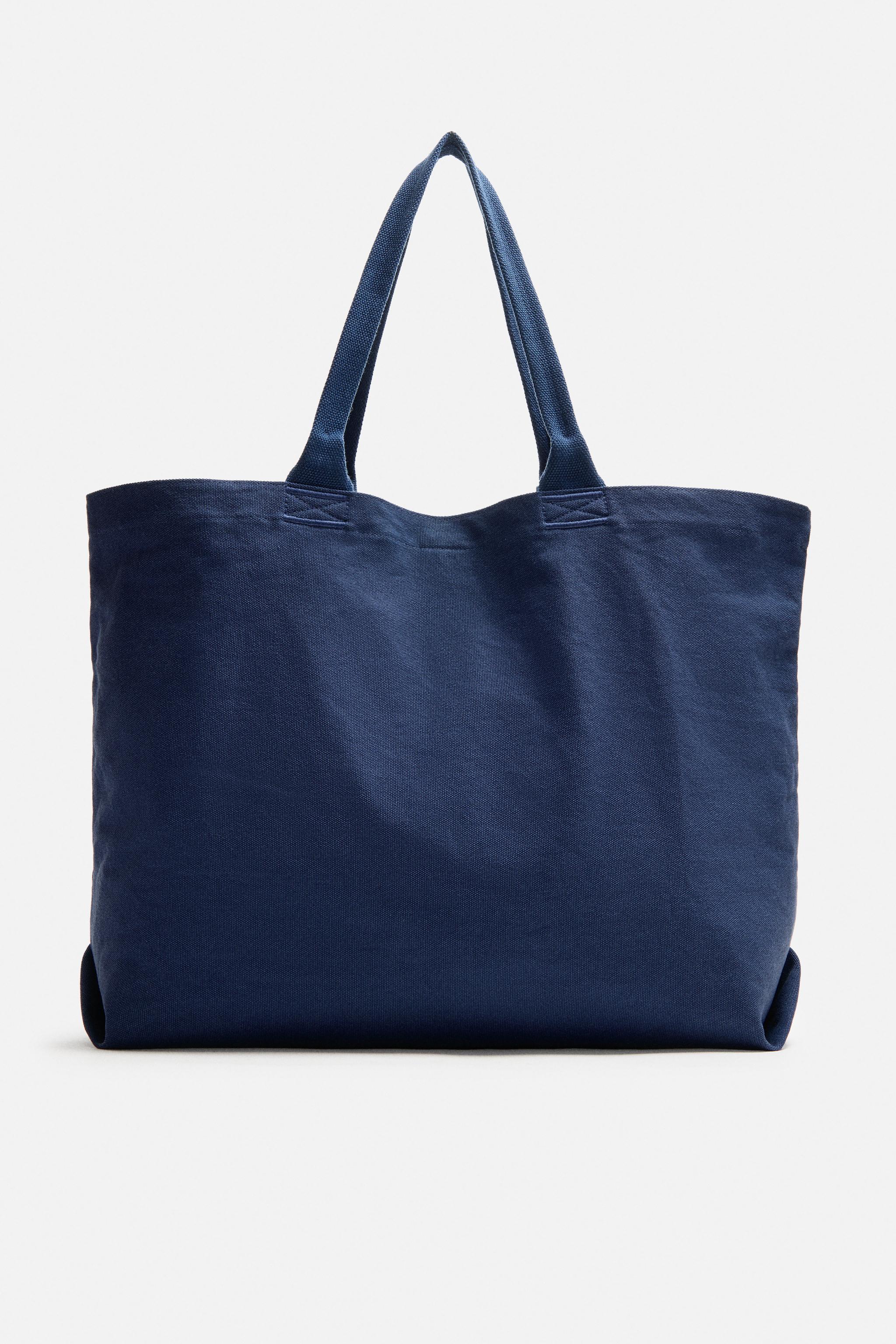 Shopper Bag Bolso Shopper Zara Hombre Azul, Algodón Con Detalles