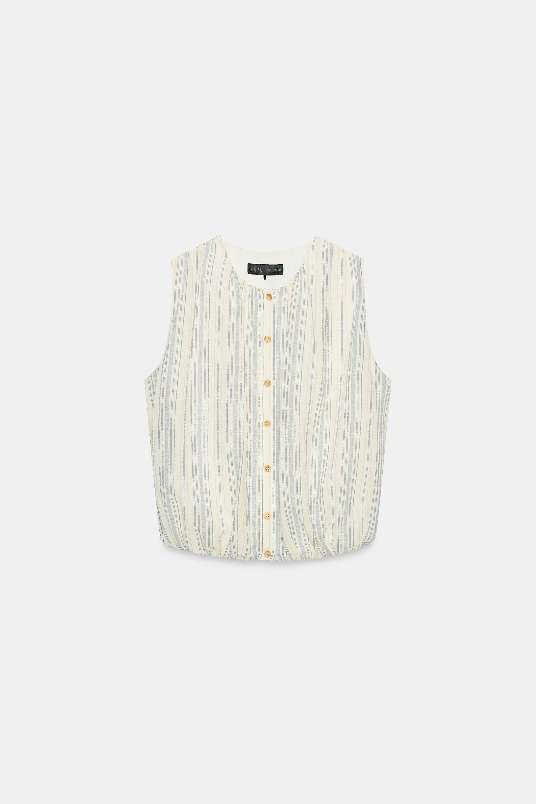 STRIPED BALLOON BLOUSE - Ecru / Navy | ZARA United States
