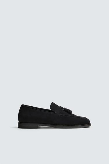 Zara LEATHER TASSEL LOAFERS - Blue - Image 0