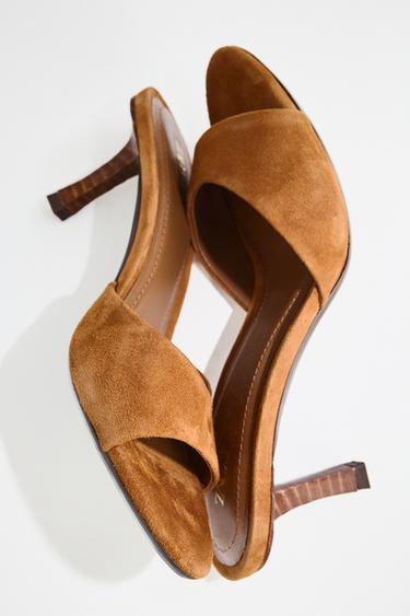 SPLIT SUEDE HEELED MULES - Brown by Zara