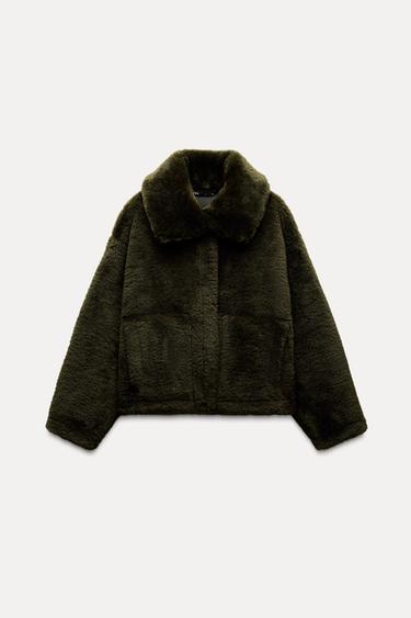 Zara FAUX FUR JACKET ZW COLLECTION - Khaki