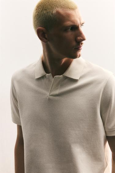 VERTICAL TEXTURED POLO SHIRT - Oyster-white by Zara