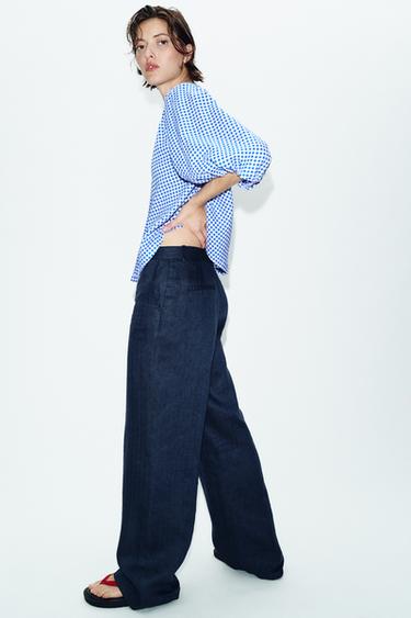 LINEN BLEND GINGHAM SHIRT - Ecru / Blue by Zara - Image 2