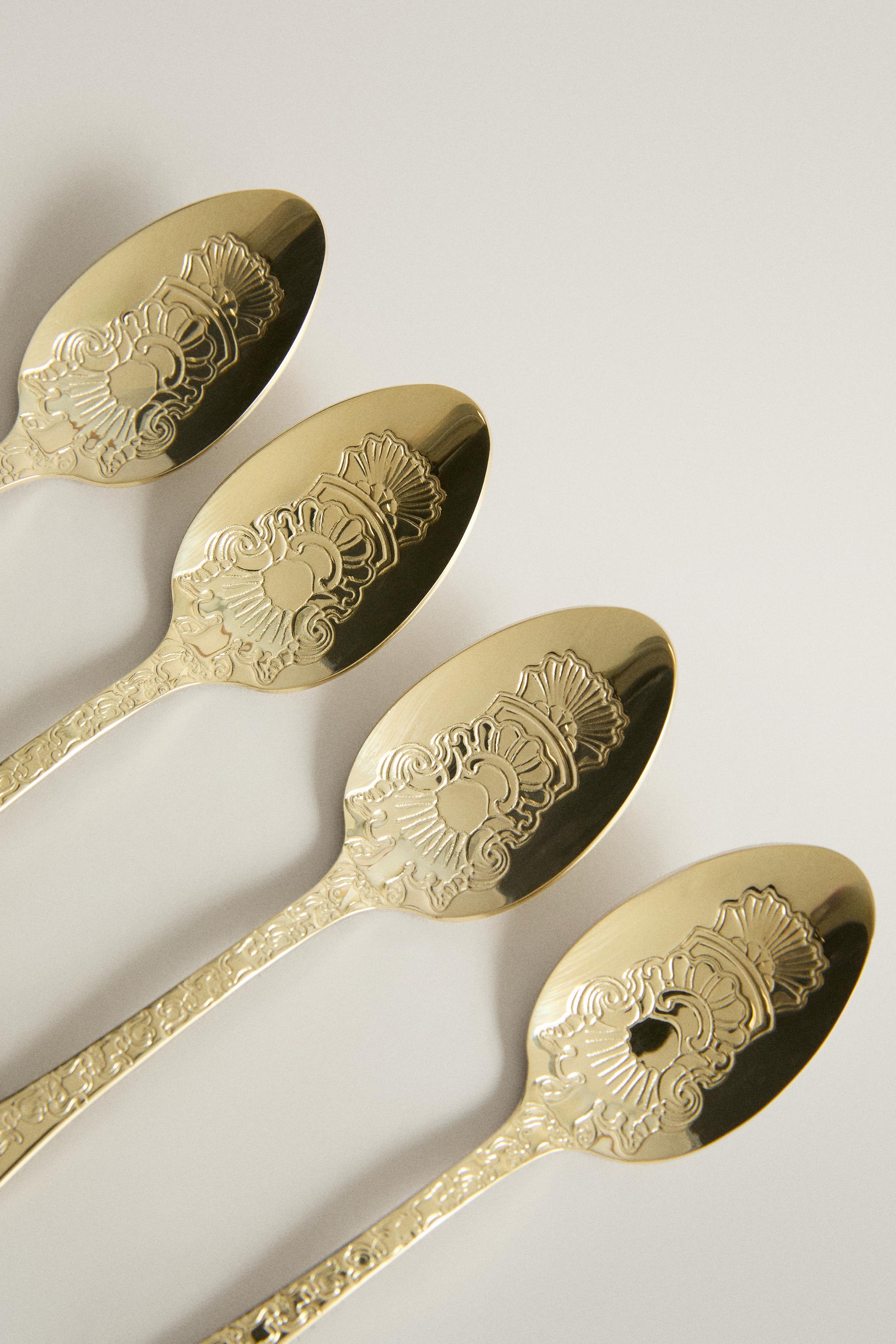 PACK OF ENGRAVED STEEL DESSERT SPOONS (PACK OF 4)