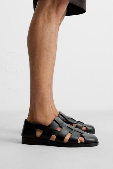 LEATHER CAGE SANDALS - Black by Zara - Image 0