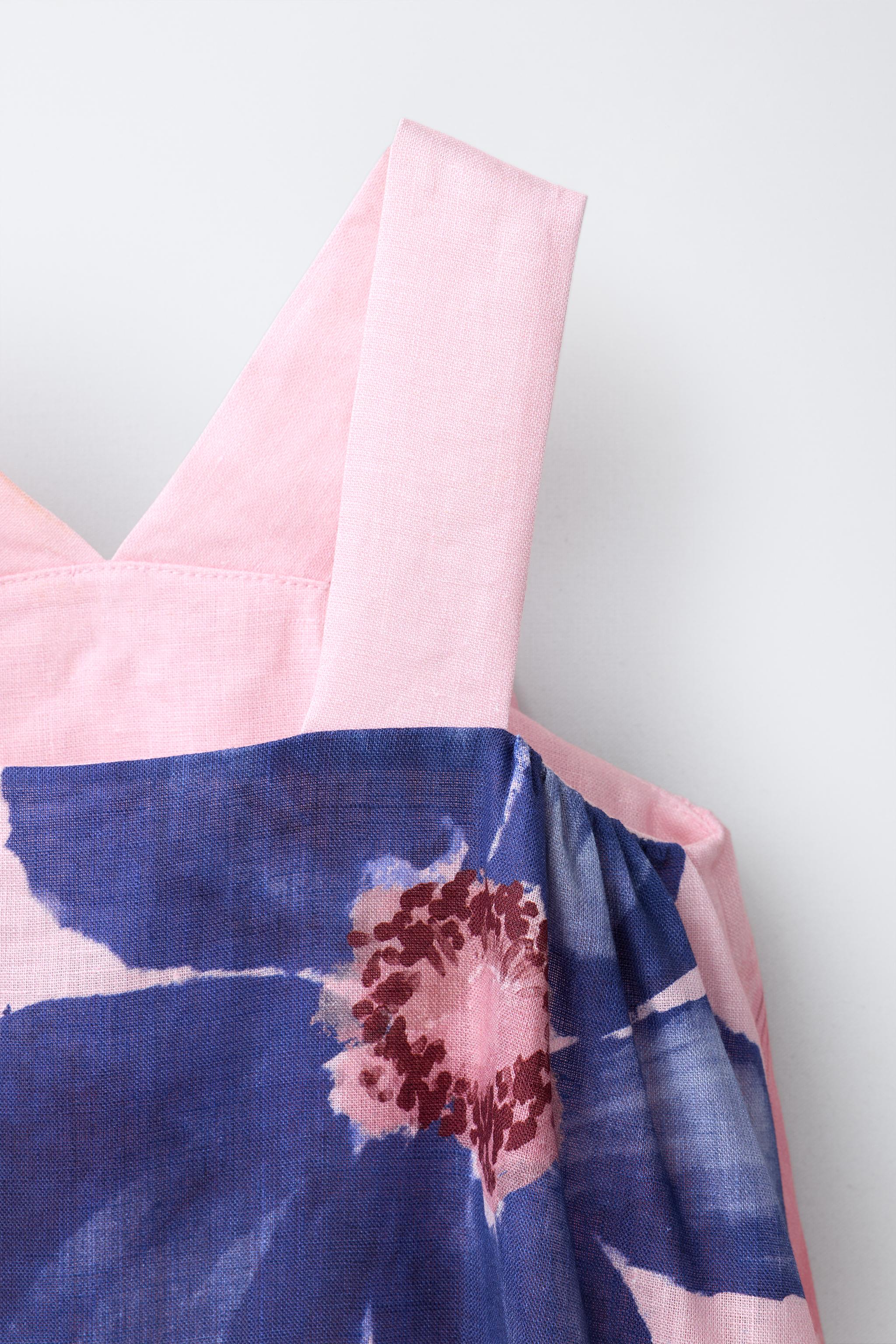 100% LINEN FLORAL DRESS - Pink | ZARA United States