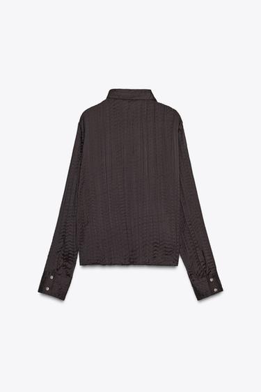 CRINKLE-EFFECT SATIN OVERSIZE SHIRT - Brown by Zara - Image 7