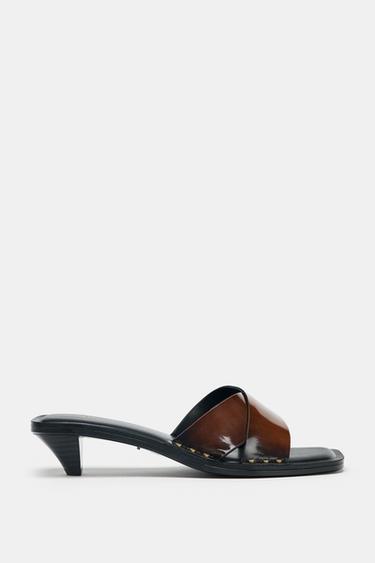MULES KITTEN EN CUIR - Marron de Zara - Image 1