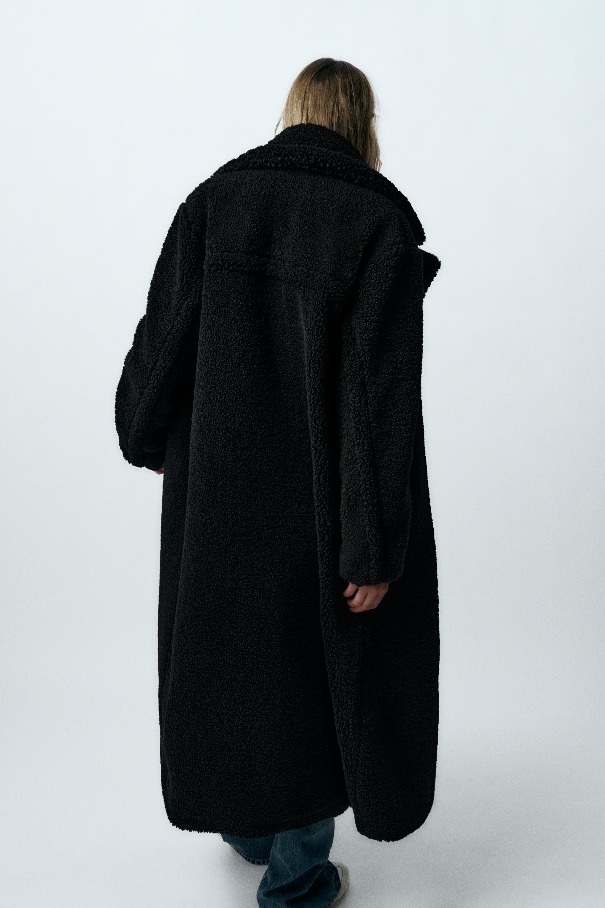 Long black outlet pile coat