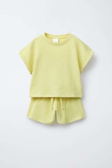 Zara WAFFLE T-SHIRT AND BERMUDA SET - Lime green