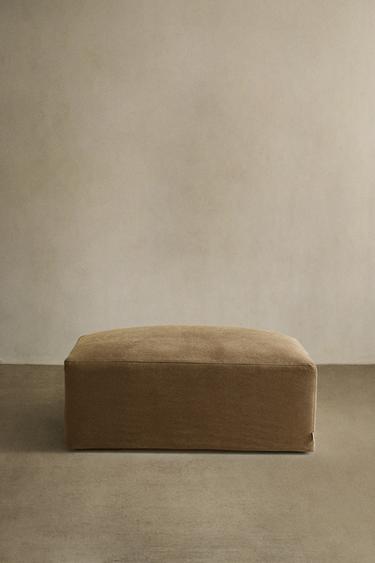 FOOTSTOOL WITH REMOVABLE WASHED LINEN COVER - Brick by Zara - Image 0