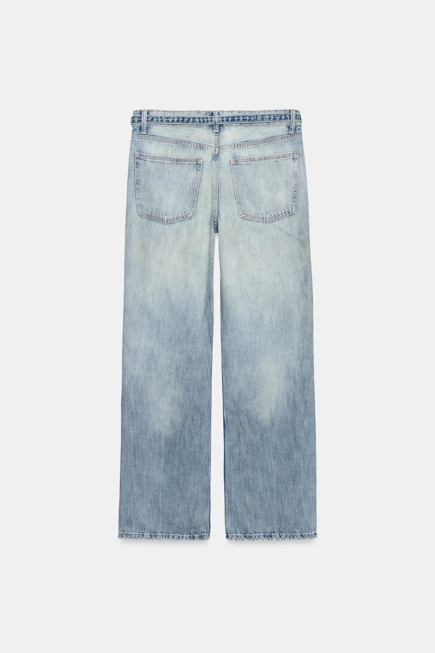Женские джинсы Zara Low-Rise Slouchy Belted Trf, цвет: Светлый синий — фото 8