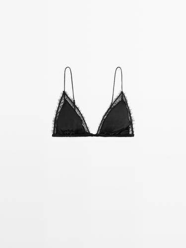 Zara Silk and lace triangle bralette - Black