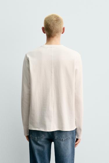 T-SHIRT MEDIUM WEIGHT MANCHES LONGUES ORIGINS - Blanc cassé de Zara - Image 2