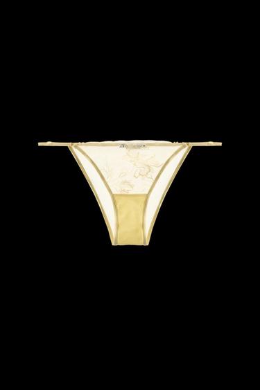Zara EMBROIDERED MESH PANTIES - Vanilla - Image 0