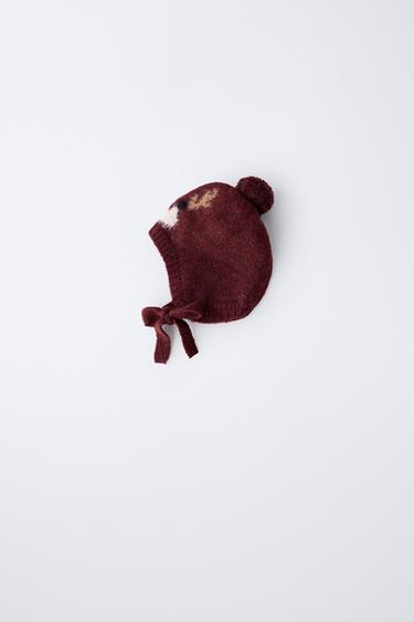 KNITTED REINDEER BONNET - Burgundy by Zara